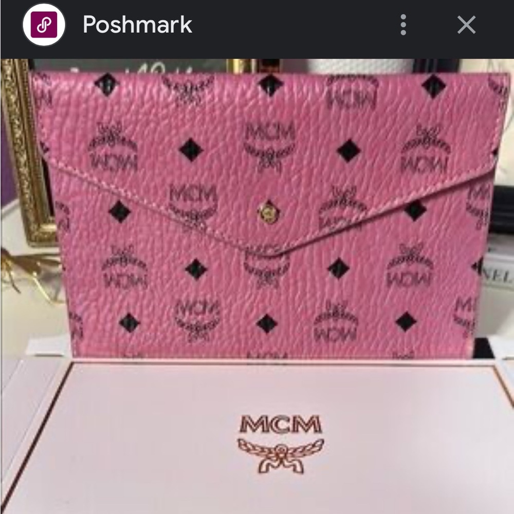 VIP MCM Pink Logo Envelope Clutch- Chain not included